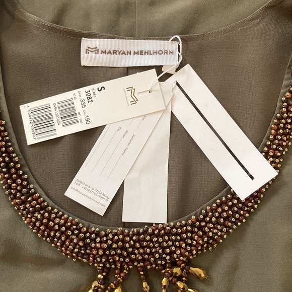 Maryan Mehlhorn dress 100% silk olive green dress size S - Picture 6 of 10